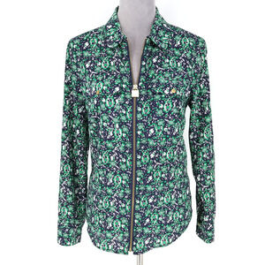 Michael Kors Jacket Womens Small Green Blue Ditzy Lightweight Full Zip Collared